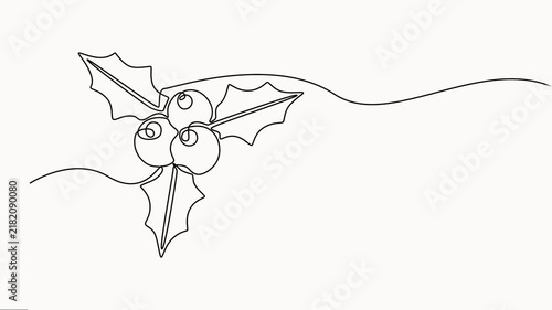 Minimalist continuous line art drawing of holly berries on plain background for festive designs. self drawing animation, full-length  one line motion video.
