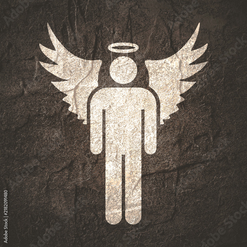 Konstfotografi Fantasy man angel with huge bird wings. Simple icon