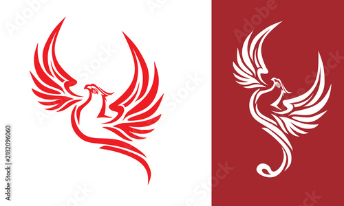 simple red phoenix bird logo, best abstract bird icon for company vector illustration