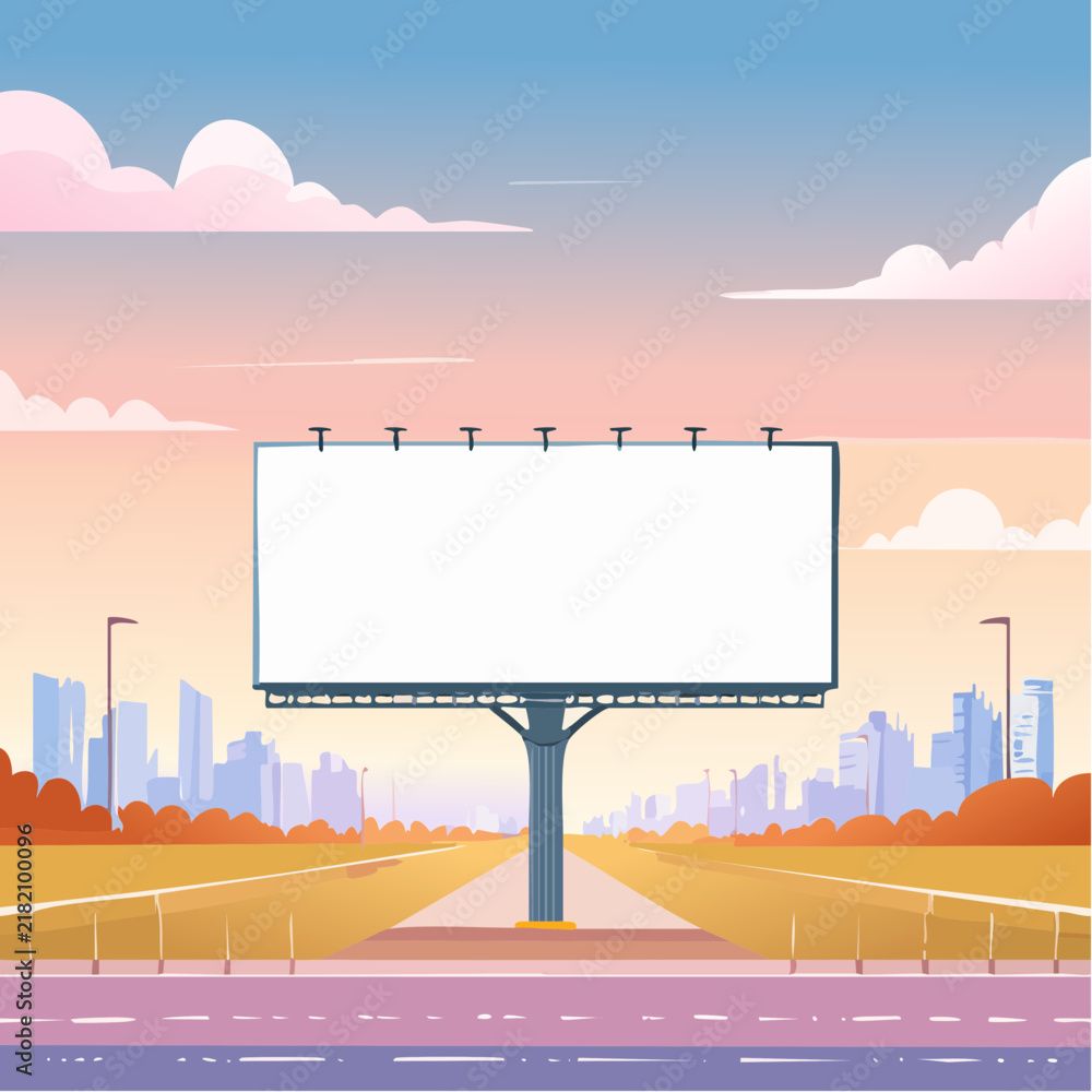Obraz premium Blank roadside billboard mockup in a modern city landscape with sunset sky background