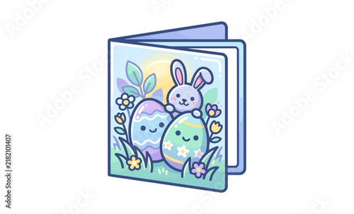 Cute Easter Greeting Card with Bunny and Eggs Vector