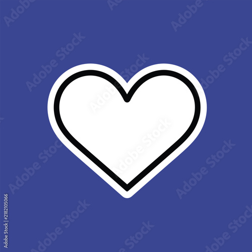 White heart with black outline on a solid dark blue background