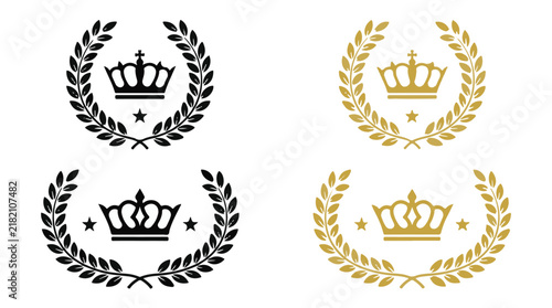 Quadro su tela Four ornate crowns encased in laurel wreaths with varying gold and black color schemes