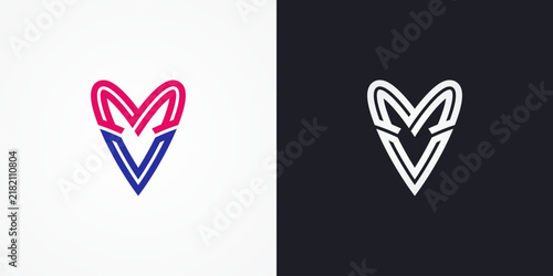 Initial Letter MV Love minimalist geometric logo design, Vector Illustration