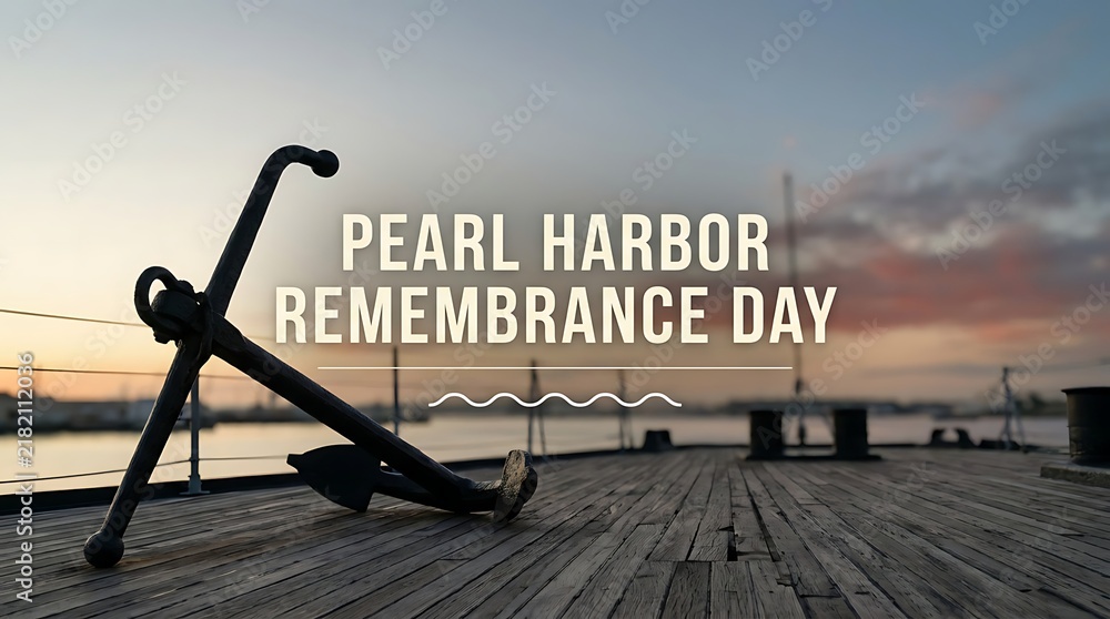 Obraz premium Pearl harbor remembrance day message on ship deck with anchor