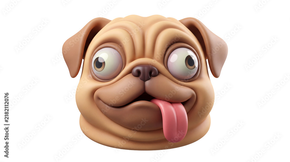 Naklejka premium Funny Pug Avatar 3D Character Illustration with a Silly Tongue Expression