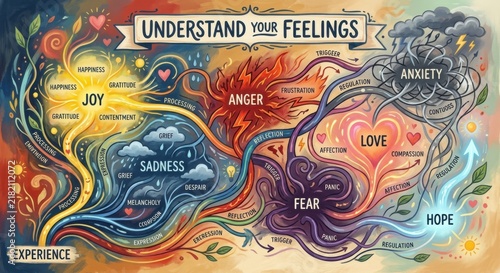 Obraz w ramie Understanding Your Feelings An Emotional Map With Interconnected Pathways For Emotional Health
