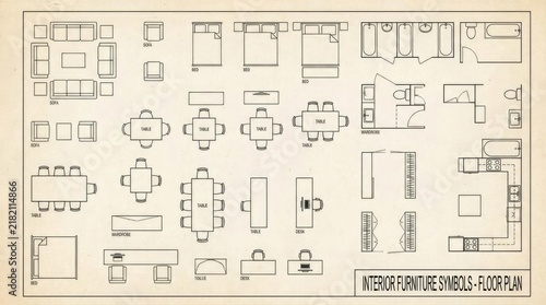 Architectural interior furniture symbols for residential floor plans