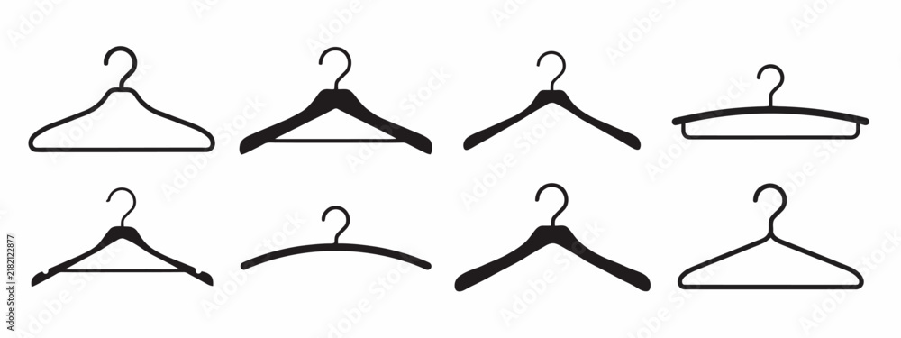 Obraz premium Clothes hanger icon set wardrobe closet fashion garment accessory line art vector isolated on white background