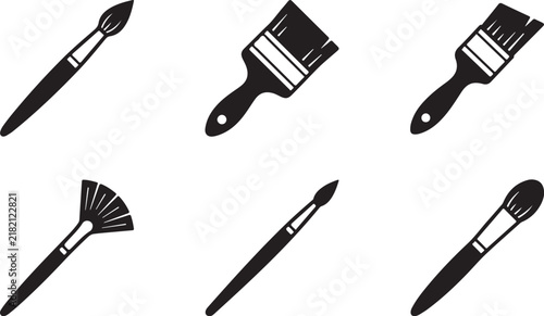 Set of black paint brush vector icons for artistic design and creative painting projects