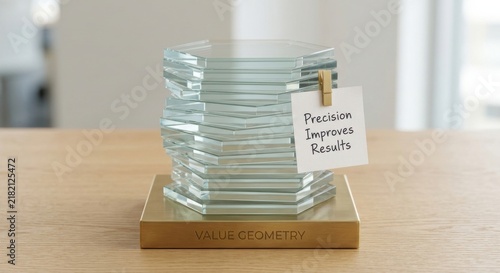 Tapety artystyczne Stack of Clear Hexagonal Glass Plates with Precision Message