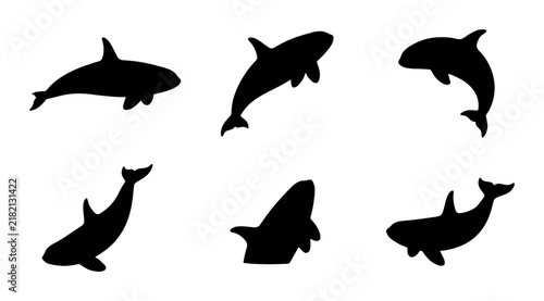Orca Whale Silhouettes, Killer Whale Vector Icons, Marine Mammal Graphics, Aquatic Wildlife Set, Ocean Predator Illustrations