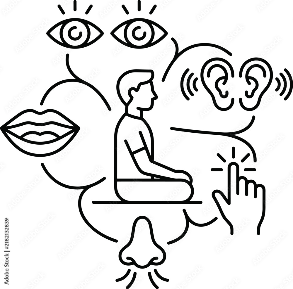 Obraz premium Human senses and perception concept illustration meditation mindfulness
