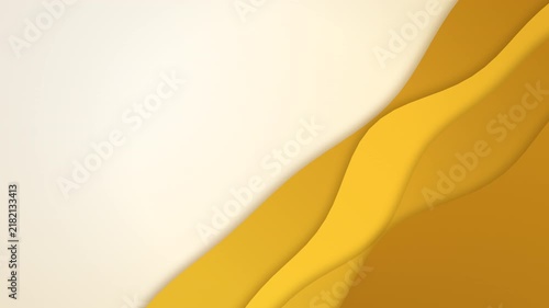 Abstract paper cut style background with smooth layered yellow and gold waves tilted at forty five degrees, covering only the lower right diagonal part of the frame over a clean warm cream backdrop. S