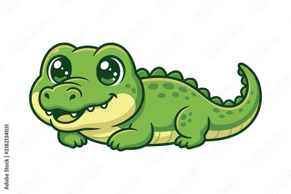 Naklejka premium Cute Baby Crocodile Cartoon Vector Illustration