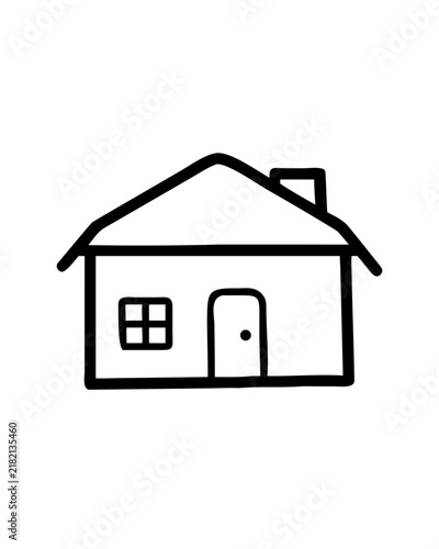 Simple hand drawn house icon with chimney and window isolated on white background