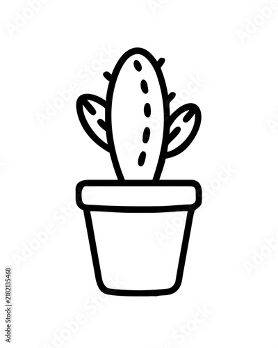 Cute cactus in a ceramic pot line art illustration for home decor and garden design.