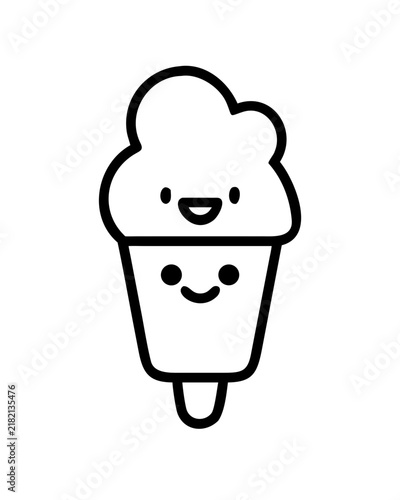 Cute smiling ice cream cone 2D vector illustration for kids and food design projects
