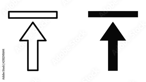Upward arrow and horizontal line icons outline and solid