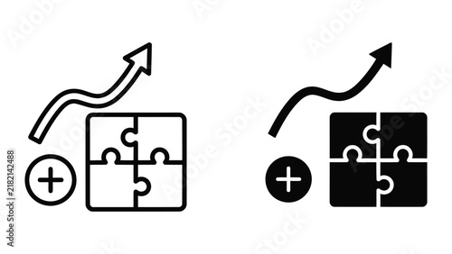 Jigsaw puzzle pieces with rising arrow vector icon set isolated on white background