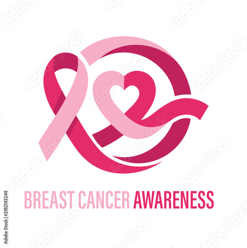 Breast cancer awareness heart and ribbon symbol logo