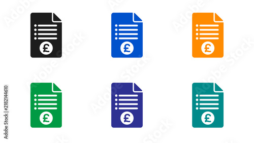 British Pound Financial Document Icon Set with Invoice