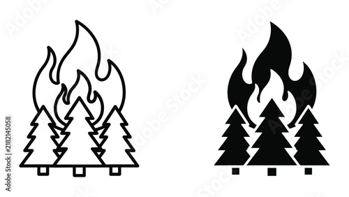 Forest trees burning with flames environmental disaster vector illustration