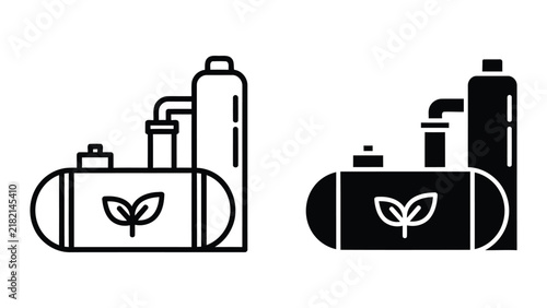 Industrial tanks with leaf symbol representing eco-friendly production and biorefinery vector