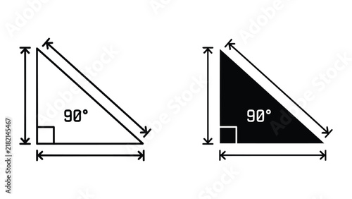 Photography Right triangle with ninety degree angle dimension vector icons for geometry educ