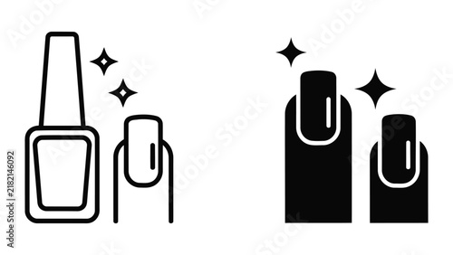 Manicured fingernails with nail polish bottle icon vector illustration for beauty salon