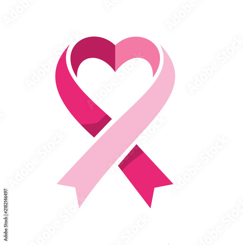 Breast cancer awareness pink ribbon formed into a heart shape