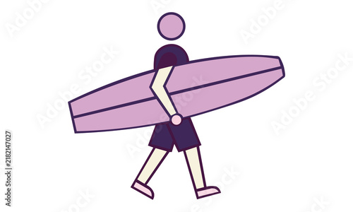 Photography Flat vector illustration of a person walking carrying a surfboard representing s