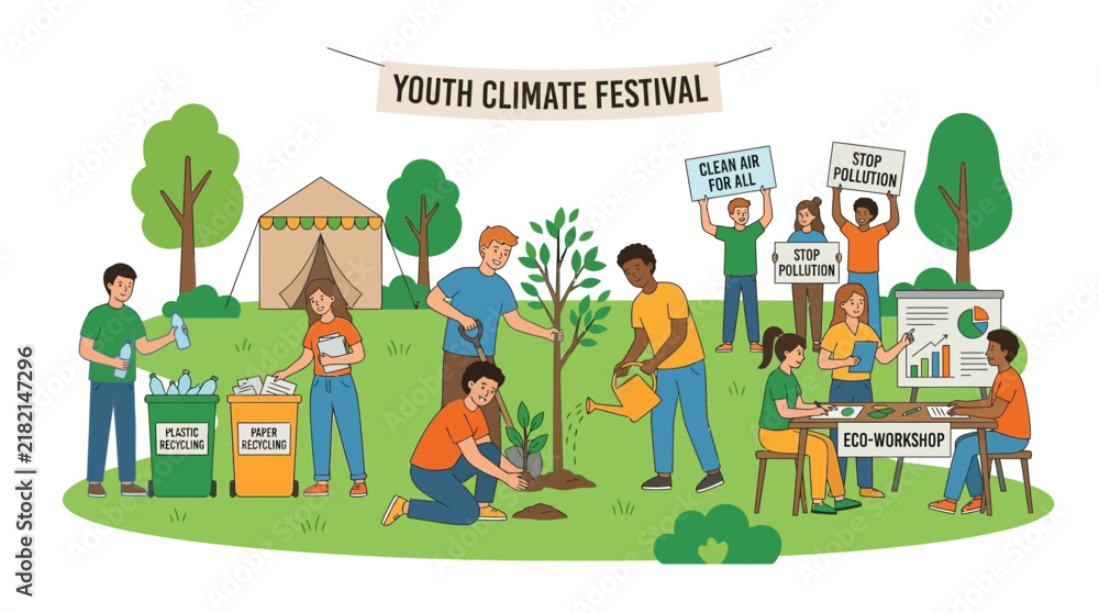 Fototapeta premium Youth Climate Festival: Planting Trees, Recycling, Eco-Workshop, Activism