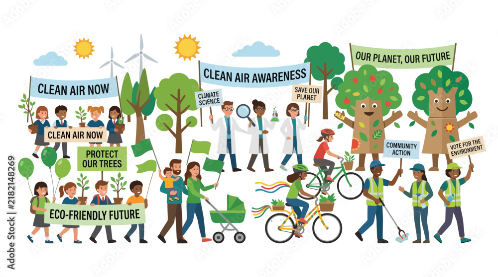 Fototapeta premium Diverse Group Advocates for Clean Air, Environment, and Eco-Friendly Future