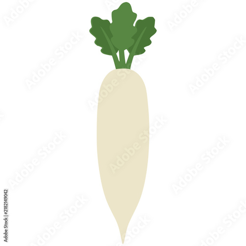 Fresh raw white radish vegetable with green leaves vector icon for healthy diet design
