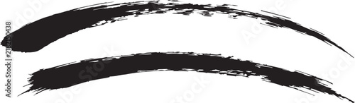 Two horizontal black brush strokes with textured edges isolated on a plain white background for design