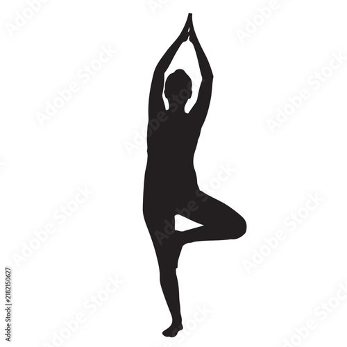 Black Silhouette of Pregnant Woman Balancing in Yoga Tree Pose with Arms Extended Upward, Calm Prenatal Fitness Concept Vector Illustration for Pregnancy, Yoga, and Balance Themed Designs