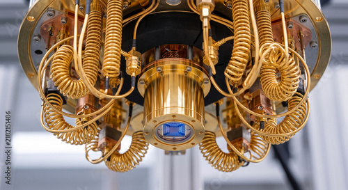 Close-up of Quantum Processor Chip in Cryogenic Dilution Refrigerator