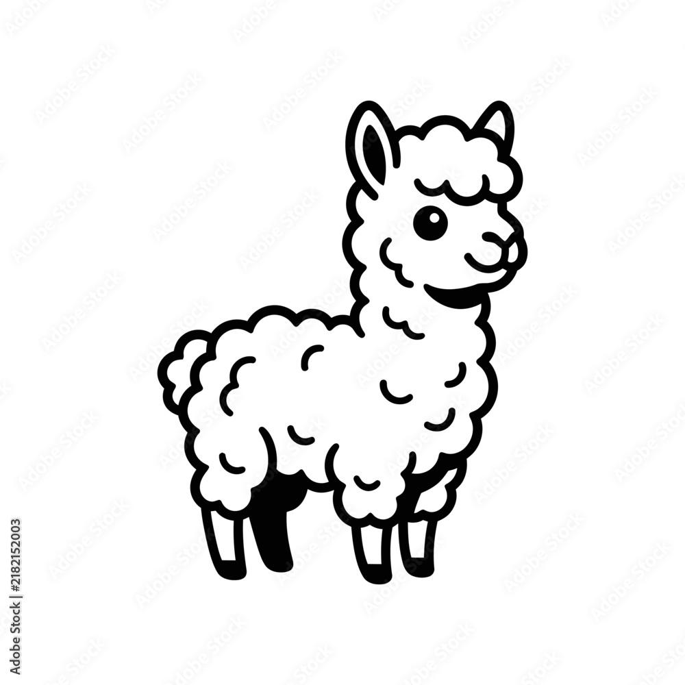 Obraz premium Cute cartoon llama illustration simple line art.