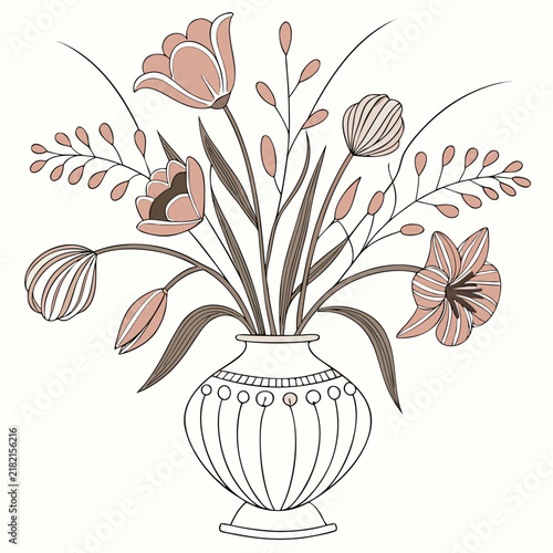 Decorative vase with a stylized floral bouquet and seashells decorative art marine decor