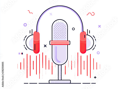 transparent podcasting concept with microphone in flat vector illustration