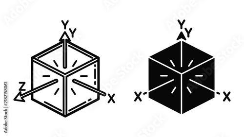Canvastavla Three dimensional coordinate system cube vector illustration isolated on white b