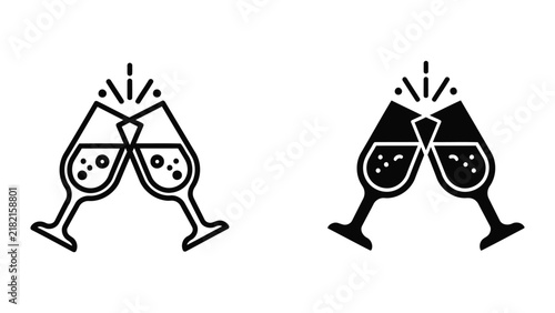 Foto Champagne glasses clinking icons line and solid fill vector