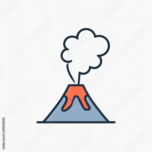 transparent flat vector volcano icon with smoke cloud