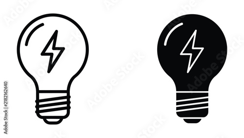Light bulb with lightning bolt icon set isolated on transparent background