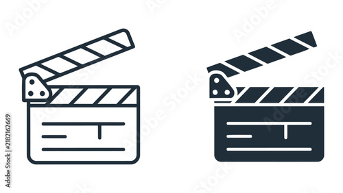 Movie clapperboard icon set representing cinema and film production in clean vector style