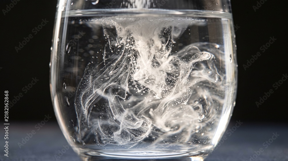 Obraz premium White liquid dissolving in clear water glass.