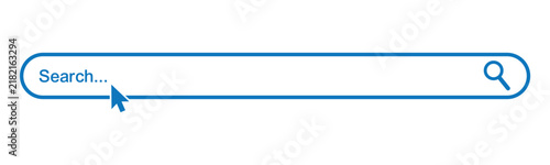 Search bar with a magnifying glass icon and a clicking cursor represents online information retrieval and digital exploration actions.
