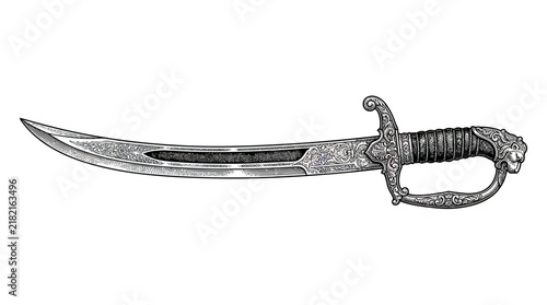 Bild auf Leinwand Ornate Saber Sword with Lion Head Guard, Isolated