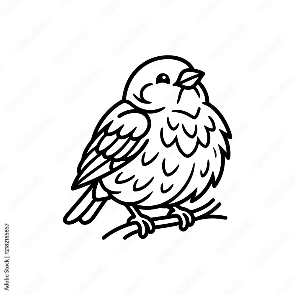 Fototapeta premium Cute cartoon sparrow bird illustration simple line art.